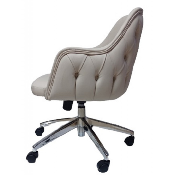 Bilgisayar Sandalyesi Kapitone Desenli Krem Renk Suni Deri - Resim 5