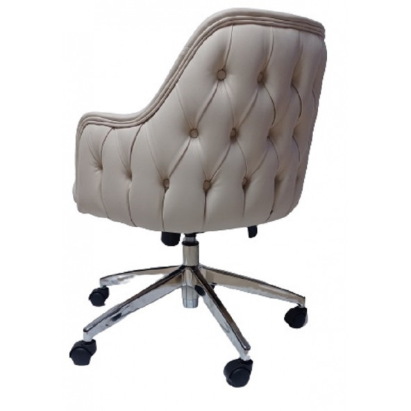 Bilgisayar Sandalyesi Kapitone Desenli Krem Renk Suni Deri - Resim 6