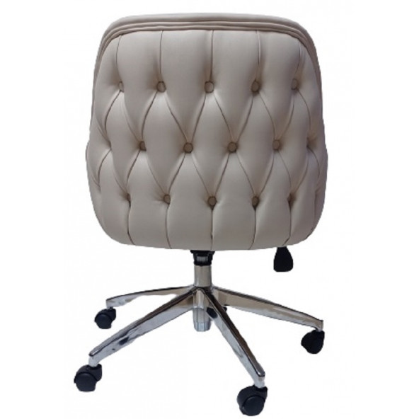 Bilgisayar Sandalyesi Kapitone Desenli Krem Renk Suni Deri - Resim 7