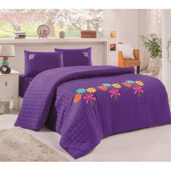 Fulya Nakışlı Dört Mevsim Set-Mor - 2