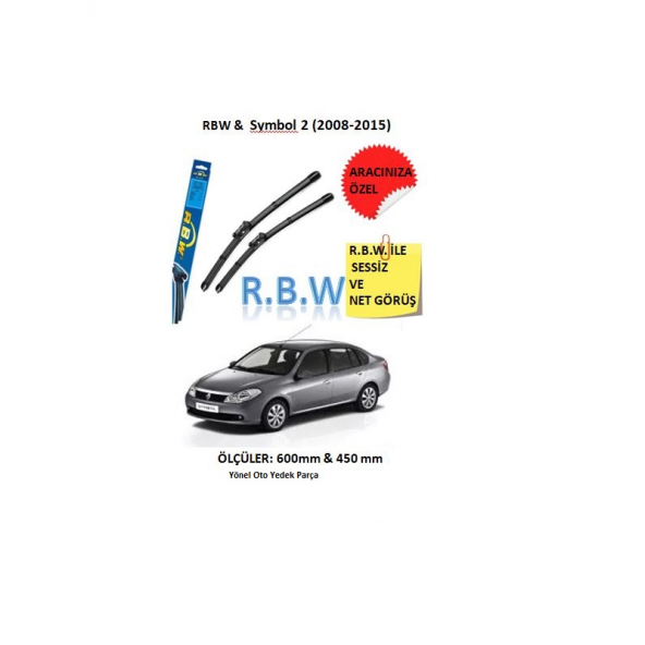 RBW Renault Symbol 2 (2008-2015) Aracınıza Özel Muz Tip Silecek Takımı