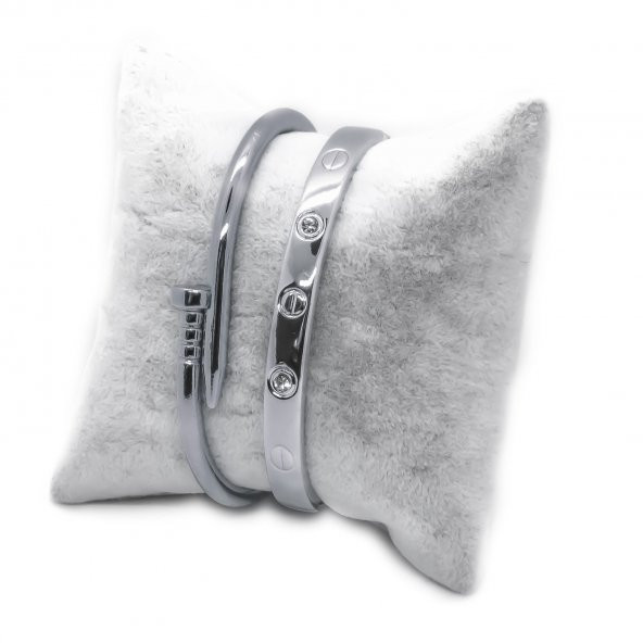 Gümüş Renk Çivi Ve Taşlı Cartier Bileklik Set - 945 ürün görseli 1