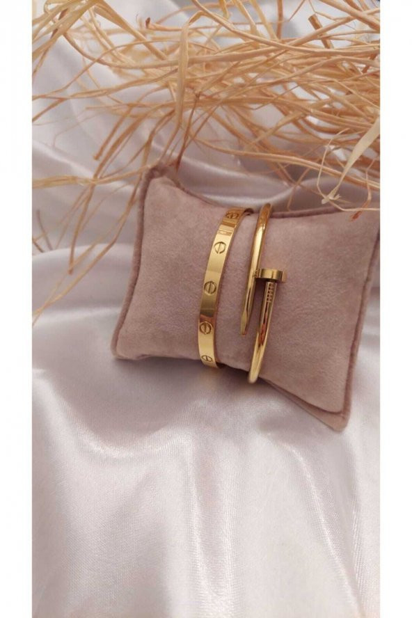 Altın Renk Çivi Ve Cartier Bileklik Set 763 - 1