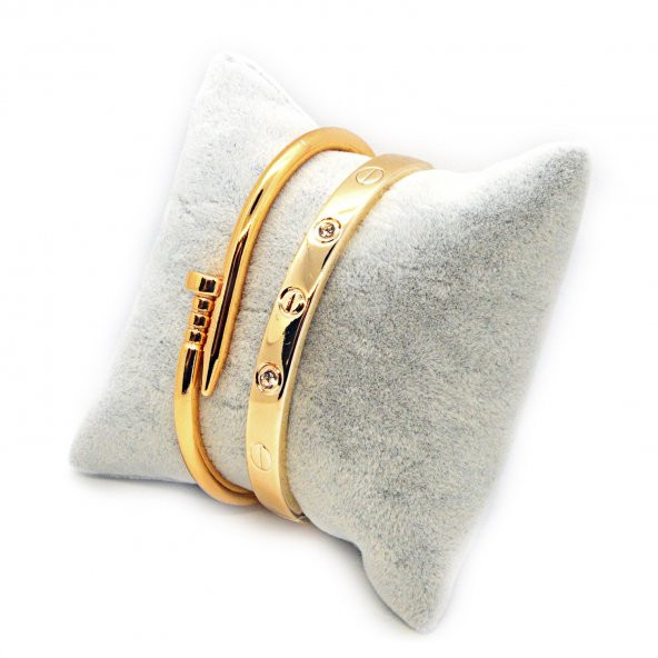 Altın Renk Çivi Ve Taşlı Cartier Bileklik Set 943 - 2