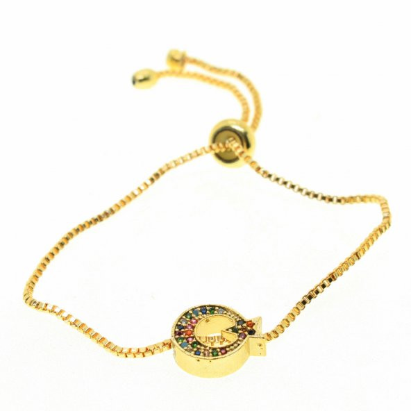 Altın Renk Ay Yıldız Model Asansör Zirkon Bileklik - 2017 - Resim 4
