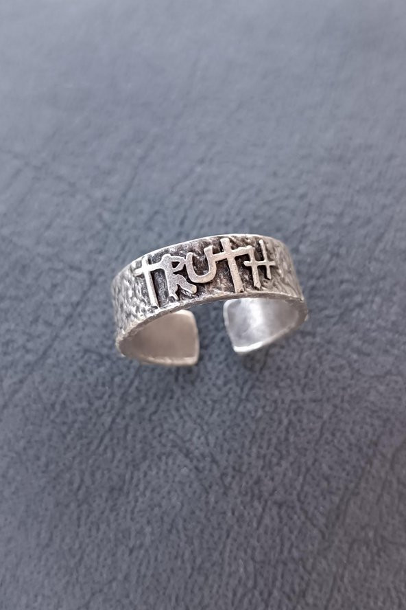 Truth (Gerçek) Yazılı Johnny Depp Yüzüğü Şekilli Unisex Yüzük Gümüş Kaplama Ayarlanabilir El Yapımı Gotik Yüzük - 2