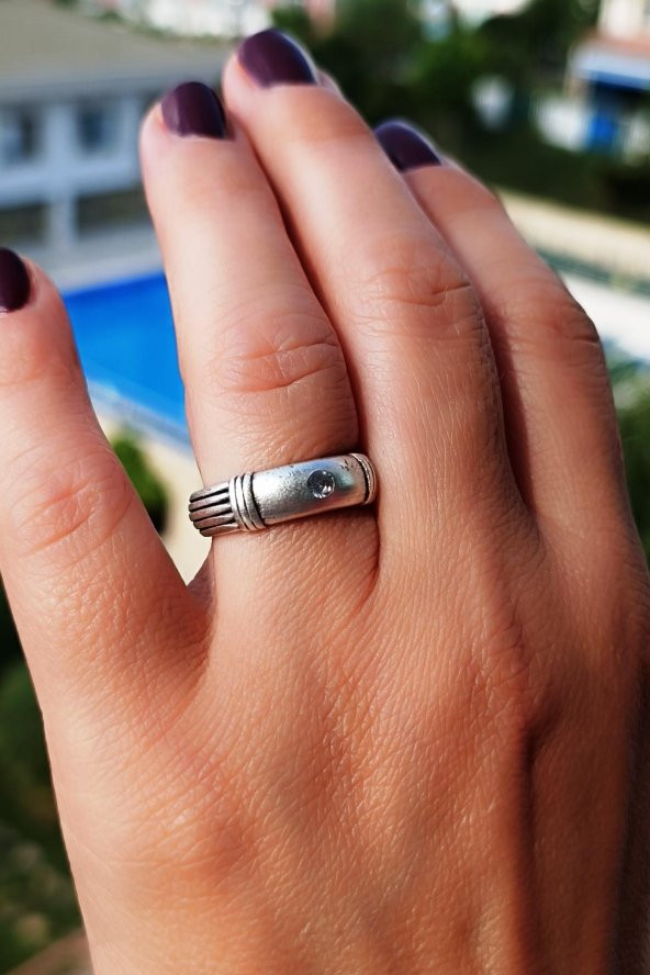 Taşlı Alyans Şekilli Kadın Yüzük Gümüş Kaplama Ayarlanabilir El Yapımı Kadın Yüzük ürün görseli 1