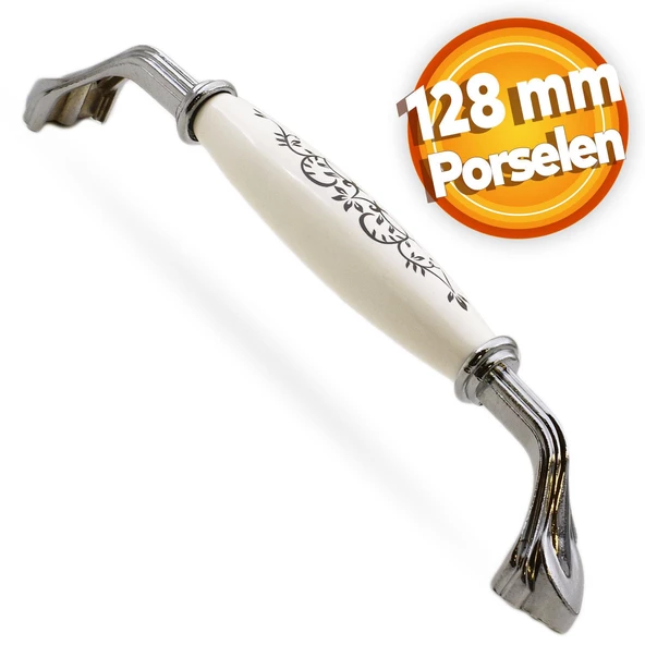 Eljarana Lüks Porselen Mobilya Mutfak Çekmece Dolap Dolabı Kulpu Kulbu (128 MM-12.8 CM) Beyaz Krom