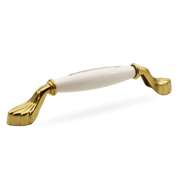 Elpedroso Lüks Porselen Mobilya Mutfak Çekmece Dolap Dolabı Kulpu Kulbu (128 MM-12.8 CM) Beyaz Gold - 8