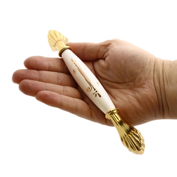 Elpedroso Lüks Porselen Mobilya Mutfak Çekmece Dolap Dolabı Kulpu Kulbu (128 MM-12.8 CM) Beyaz Gold - 4