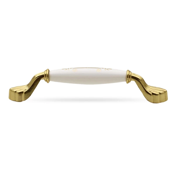 Elpedroso Lüks Porselen Mobilya Mutfak Çekmece Dolap Dolabı Kulpu Kulbu (128 MM-12.8 CM) Beyaz Gold - 7