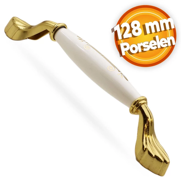Elpedroso Lüks Porselen Mobilya Mutfak Çekmece Dolap Dolabı Kulpu Kulbu (128 MM-12.8 CM) Beyaz Gold