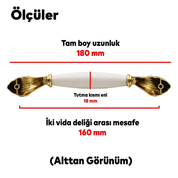 Elpedroso Lüks Porselen Mobilya Mutfak Çekmece Dolap Dolabı Kulpu Kulbu (160 MM-16.0 CM) Beyaz Gold - Resim 5