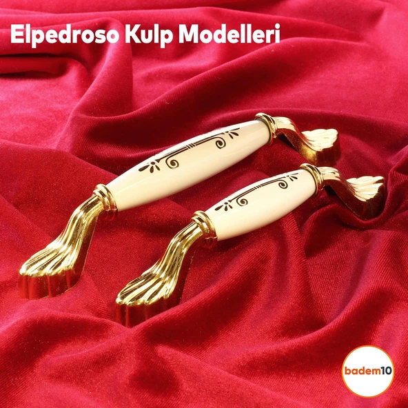 Elpedroso Lüks Porselen Mobilya Mutfak Çekmece Dolap Dolabı Kulpu Kulbu (160 MM-16.0 CM) Beyaz Gold - Resim 3