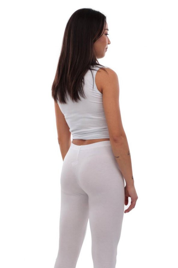 Mary Lüx Beli Lastikli Düz Beyaz Fitness Tayt 602 | Beyaz