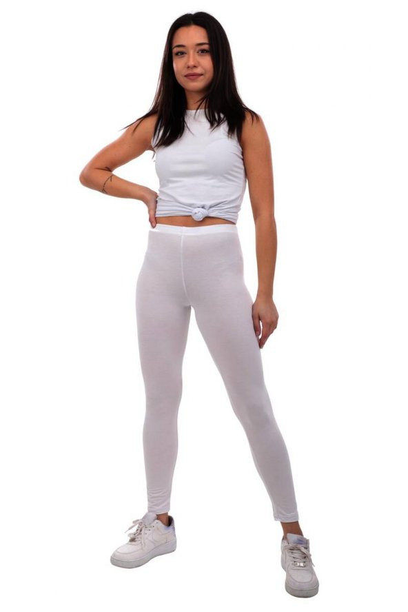 Mary Lüx Beli Lastikli Düz Beyaz Fitness Tayt 602 | Beyaz - 2
