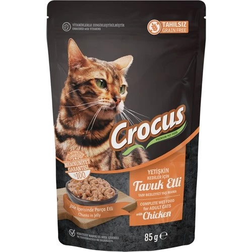 Crocus Tahılsız Kedi Tavuklu Pouch Jöleli Yaş Mama 85 g   Skt : 11/2026