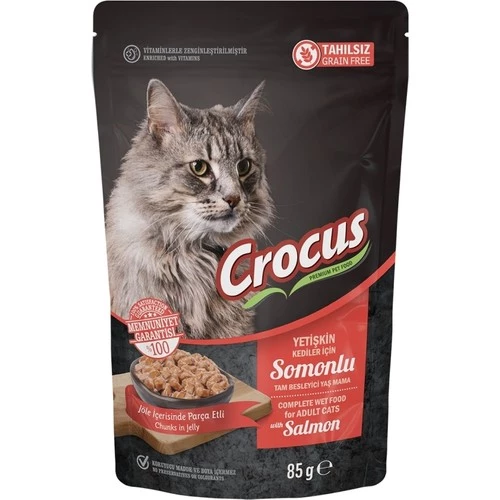 Crocus Tahılsız Kedi Somonlu Pouch Jöleli Yaş Mama 85 g  Skt:11/2026