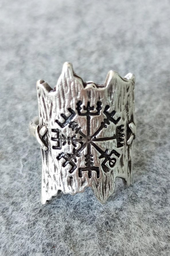 Viking Pusulası Şekilli Erkek Yüzük Gümüş Kaplama Ayarlanabilir El Yapımı Erkek Yüzük - 3