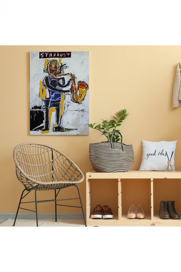 Jean Michel Basquiat Stardust Saksafon Kanvas Tablo, Sokak sanatı, Pop Art - 1