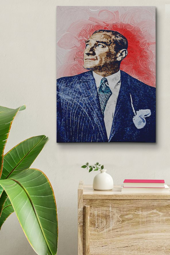 Mustafa Kemal Atatürkün Yağlıboya Görünümlü Portre Çizimi Dekoratif Kanvas Tablo