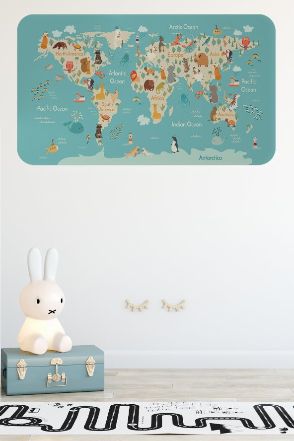 Eğitici Çocuk Odası Dünya Haritası Dünya Atlası Çocuk Ve Bebek Duvar Sticker