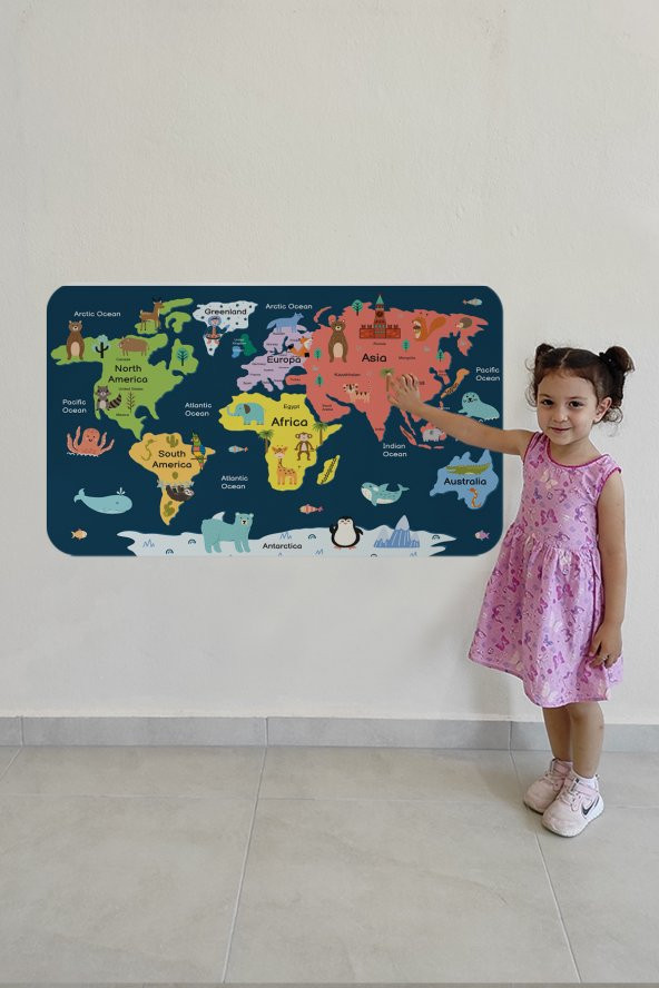 Eğitici Dünya Haritası Dünya Atlası Çocuk Ve Bebek Odası Duvar Sticker  - 4