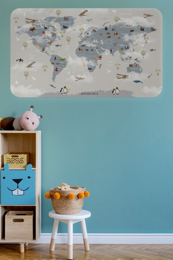 Eğitici Dünya Haritası Dünya Atlası Çocuk Ve Bebek Odası Duvar Sticker