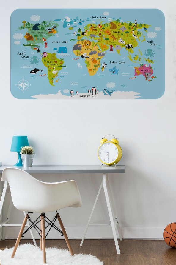 Eğitici Dünya Haritası Dünya Atlası Çocuk Ve Bebek Odası Duvar Sticker 
