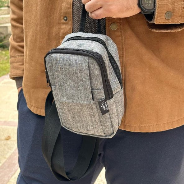 Vicenza BodyBag Göğüs Çantası Su Geçirmez Keten Kumaş Çapraz Askılı Bel Omuz Çanta Gri - 8