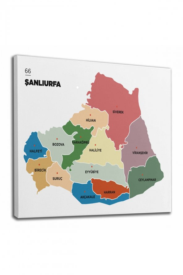 Şanlıurfa İli ve İlçeler Haritası Dekoratif Kanvas Tablo 1458 - 1