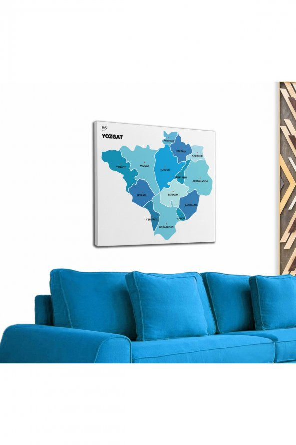 Yozgat İli ve İlçeler Haritası Dekoratif Kanvas Tablo 1486 - 2