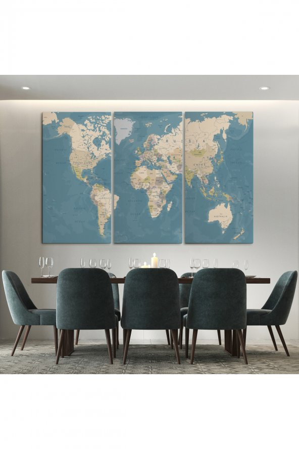 Dünya Haritası Dekoratif Kanvas Tablo 1040 ( TEK PARÇA )