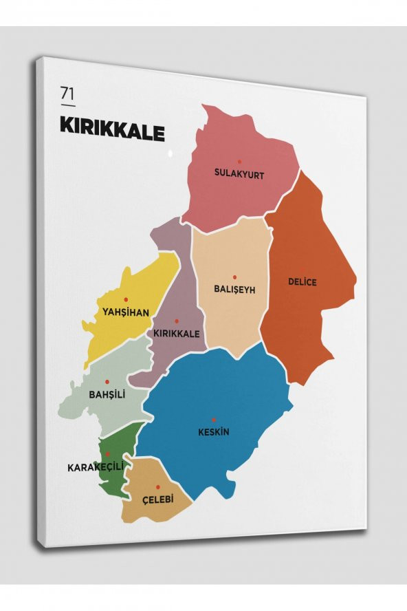 Kırıkkale İli ve İlçeler Haritası Dekoratif Kanvas Tablo 1392