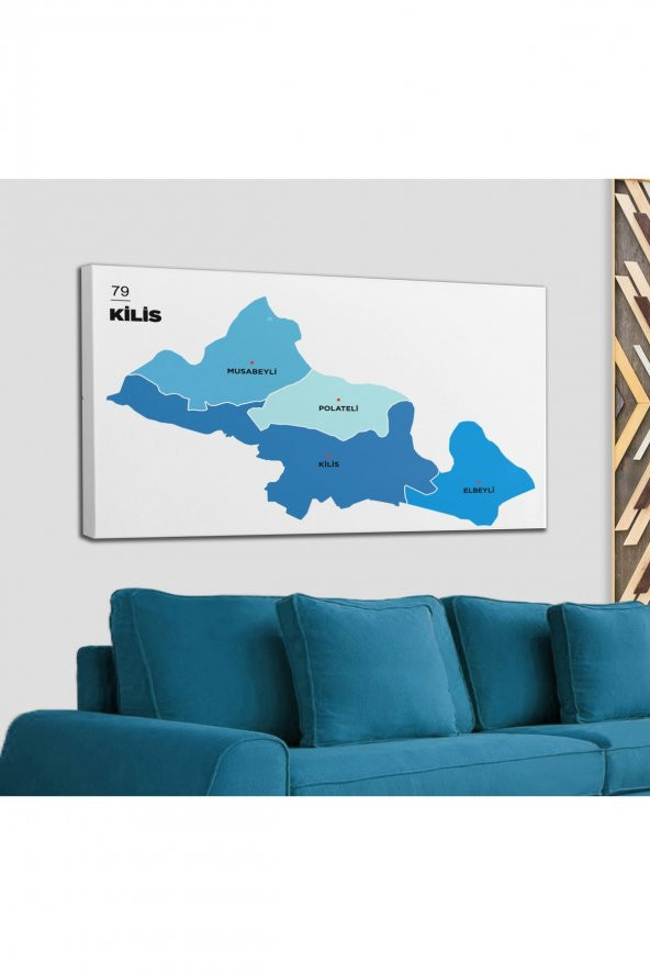 Kilis İli ve İlçeler Haritası Dekoratif Kanvas Tablo 1390 - 2
