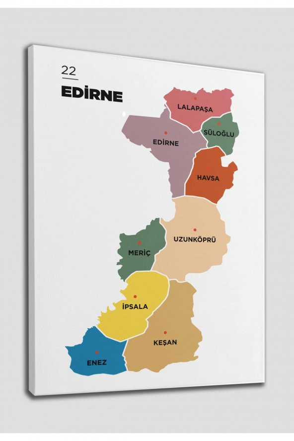Edirne İli ve İlçeler Haritası Dekoratif Kanvas Tablo 1328 - 1