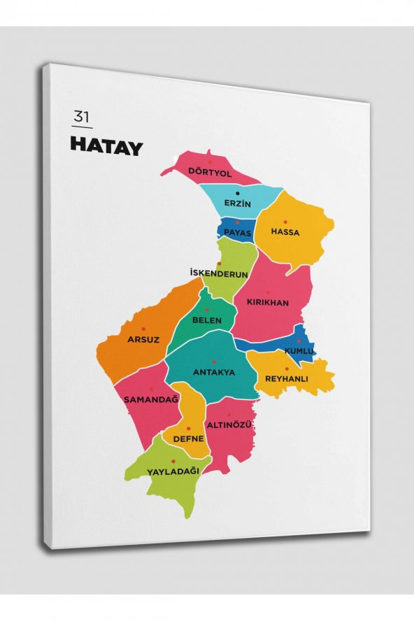 Hatay İli ve İlçeler Haritası Dekoratif Kanvas Tablo 1354