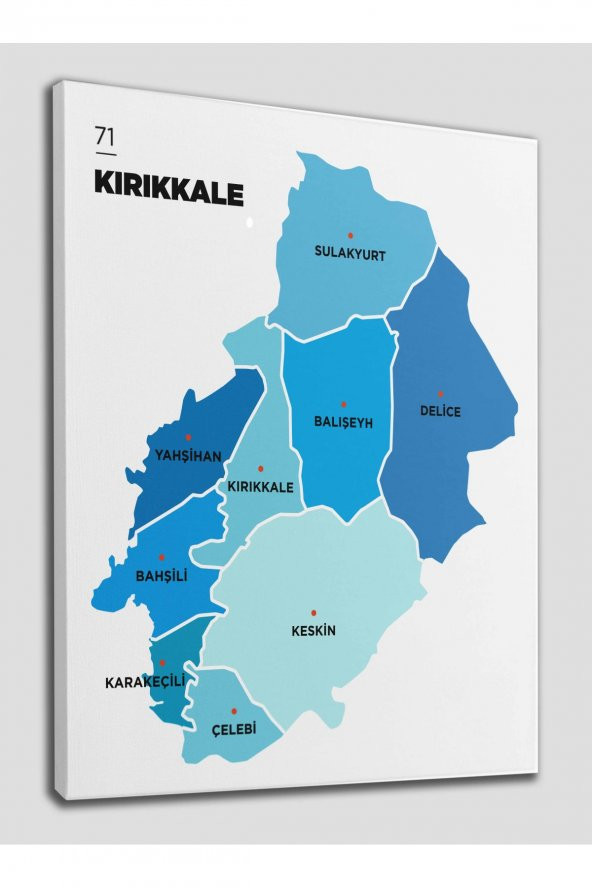 Kırıkkale İli ve İlçeler Haritası Dekoratif Kanvas Tablo 1393 - 1