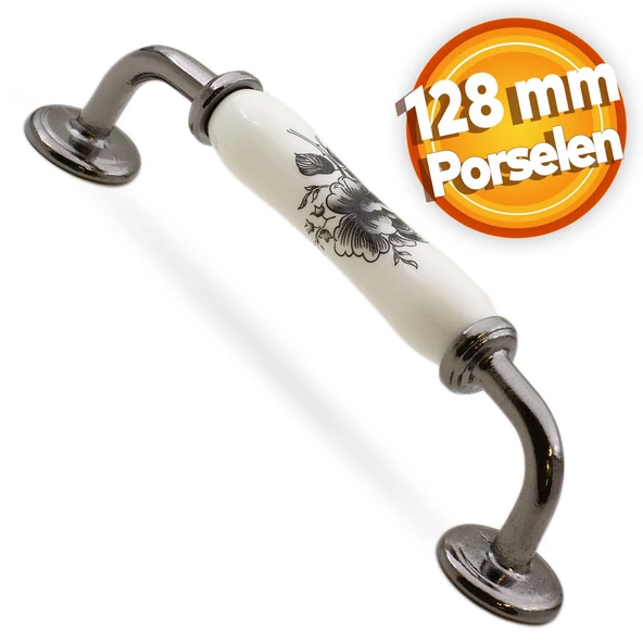 Elcalvario Lüks Porselen Mobilya Çekmece Dolap Kapak Kulpu Kulbu (128 MM-12.8 CM) Beyaz Füme