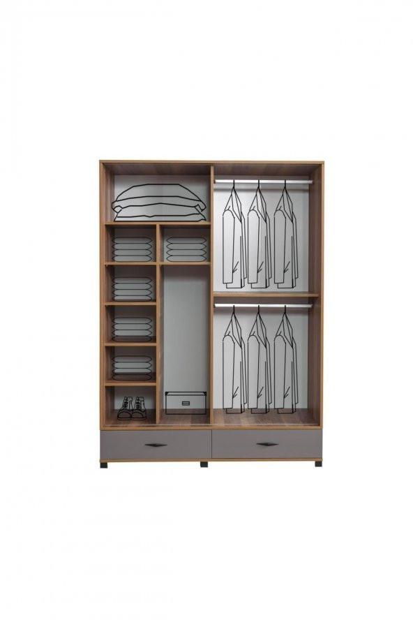 Erezoğulları Mobilya Defne Sürgülü Gardırop Aynalı Çekmeceli 150x60x200 - 3