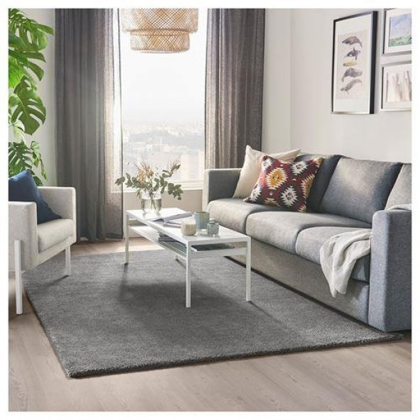 Kalın Tüylü Halı Gri Renk MeridyenDukkan 170x240 cm IKEA Sentetik Elyaf-Dayanıklı ,Modern - 3