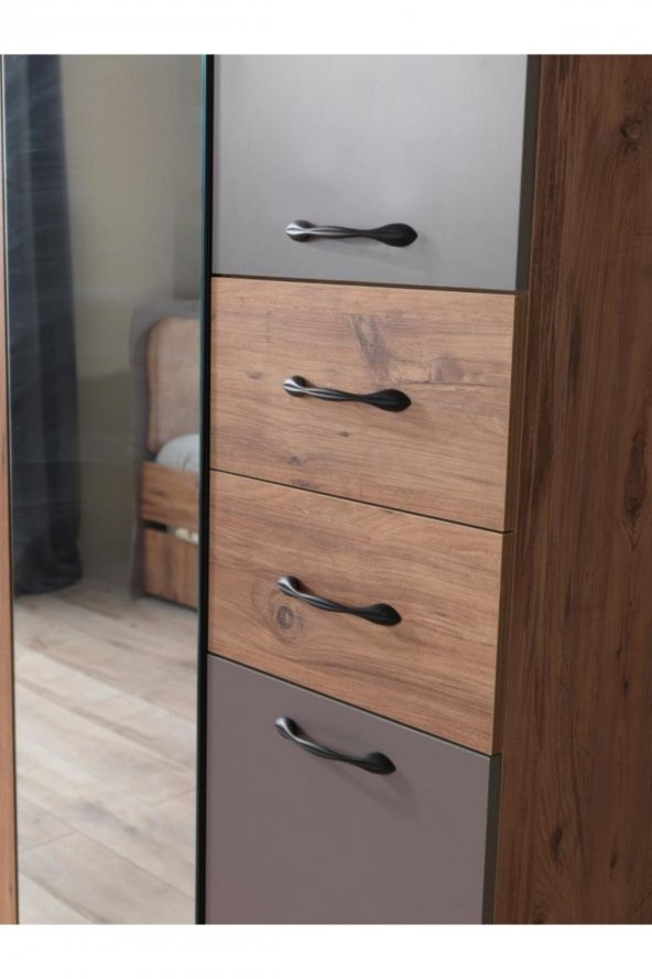 Erezoğulları Mobilya Aynalı 3 Kapılı 2 Çekmeceli Gardırop Elbise Dolabı 130x50x210cm - 2