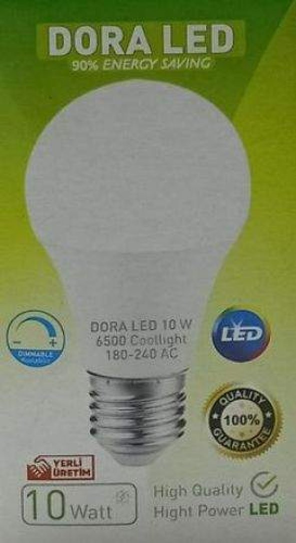 DORA LED 10 Watt Dimmerli E-27 Duylu Beyaz Işık Led Ampul
