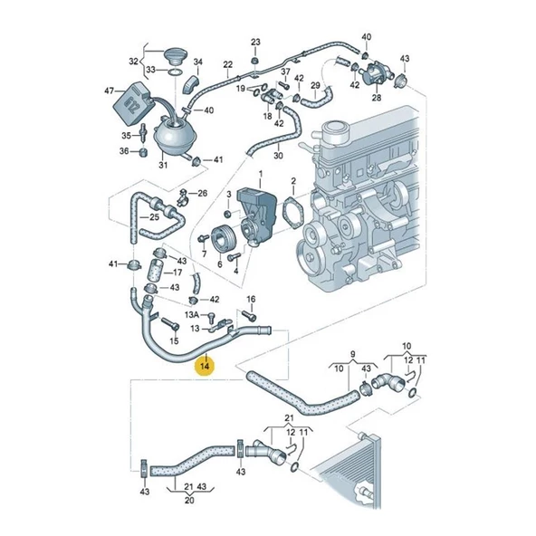 Skoda Fabia 2000-2004 AME 1.4 Devirdaim Su Borusu Sac 6Y0121050A - 3