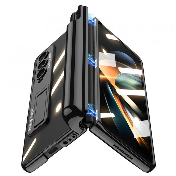 KNY Samsung Galaxy Z Fold 4 Kılıf Kalem Koymalı Standlı Renkli Kipta Kapak Siyah - 2