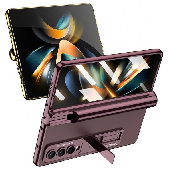 KNY Samsung Galaxy Z Fold 4 Kılıf Kalem Koymalı Standlı Renkli Kipta Kapak Siyah - 3