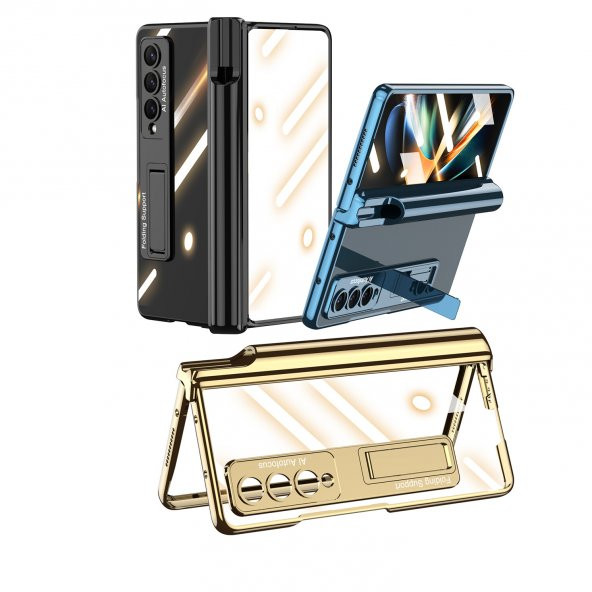KNY Samsung Galaxy Z Fold 4 Kılıf Kalem Koymalı Standlı Renkli Kipta Kapak Siyah - 5