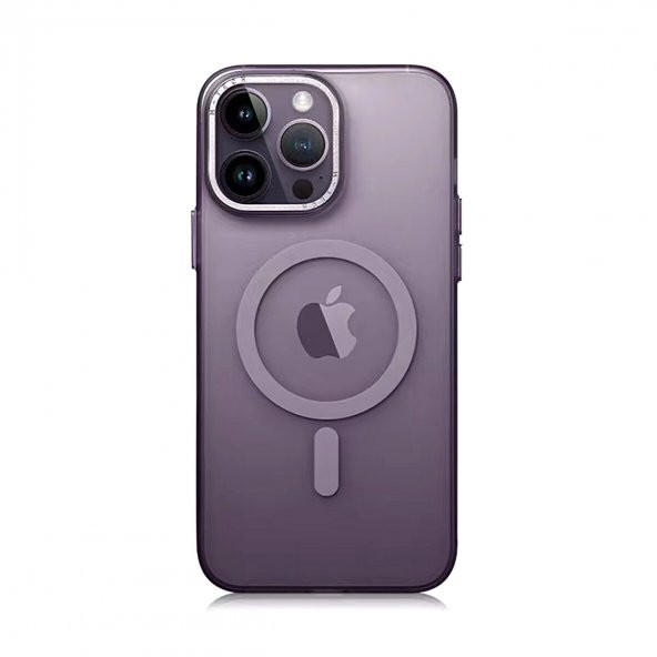 KNY Apple İphone 14 Pro Max Kılıf Kamera Korumalı Buzlu Magsafeli Tuval Kapak Mor
