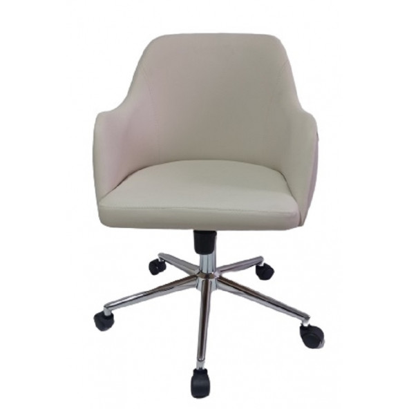 Bilgisayar ve Çalışma Koltuğu Krem Suni Deri Krom Yıldız Ayaklı
