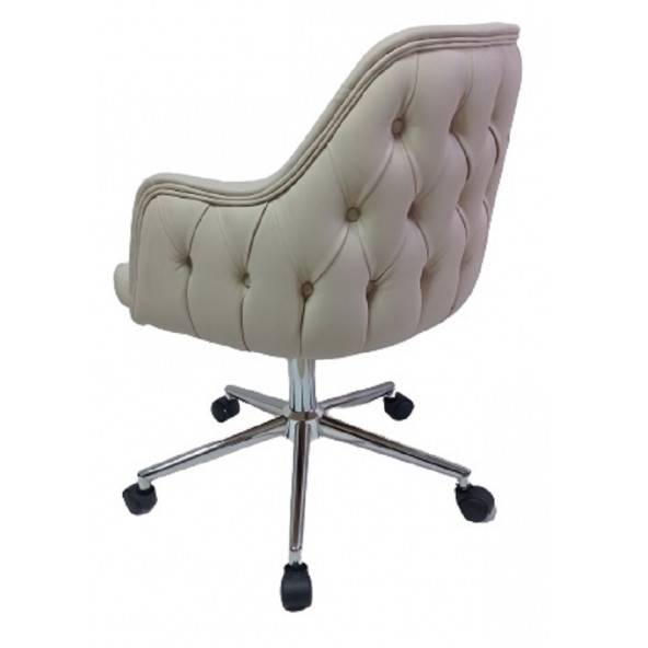Bilgisayar ve Çalışma Koltuğu Krem Suni Deri Krom Yıldız Ayaklı - 3